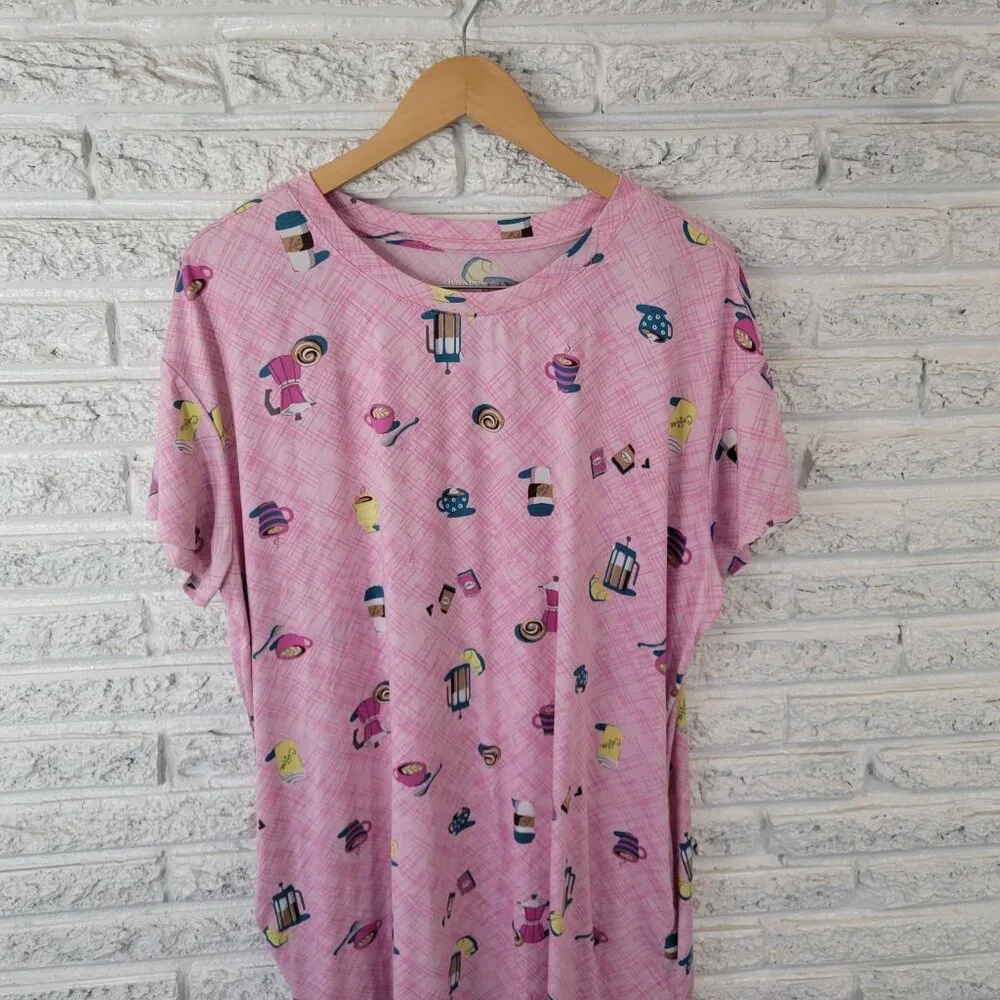Joyspun Womens L/XL Pink French Press Coffee Pajama Top Nightgown Sleep NOV46E